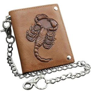 New Men's wallet Biker Trucker Leather Wallet SCORPION